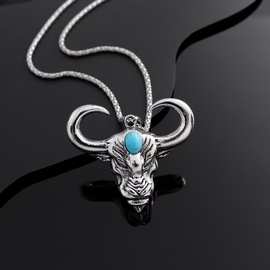 昌昊跨境时尚爆款嘻哈百搭钛钢牛头吊坠个性男女休闲情侣项链