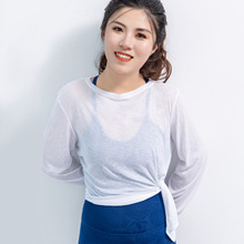 透明网纱衣服 女士宽松瑜伽服 运动罩衫透气网纱健身背心跑步X20