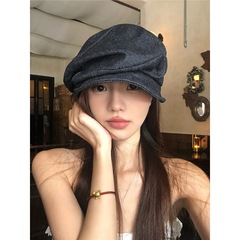 日系复古褶皱棉麻贝雷帽女夏季2025新款显脸小八角帽文艺画家帽子