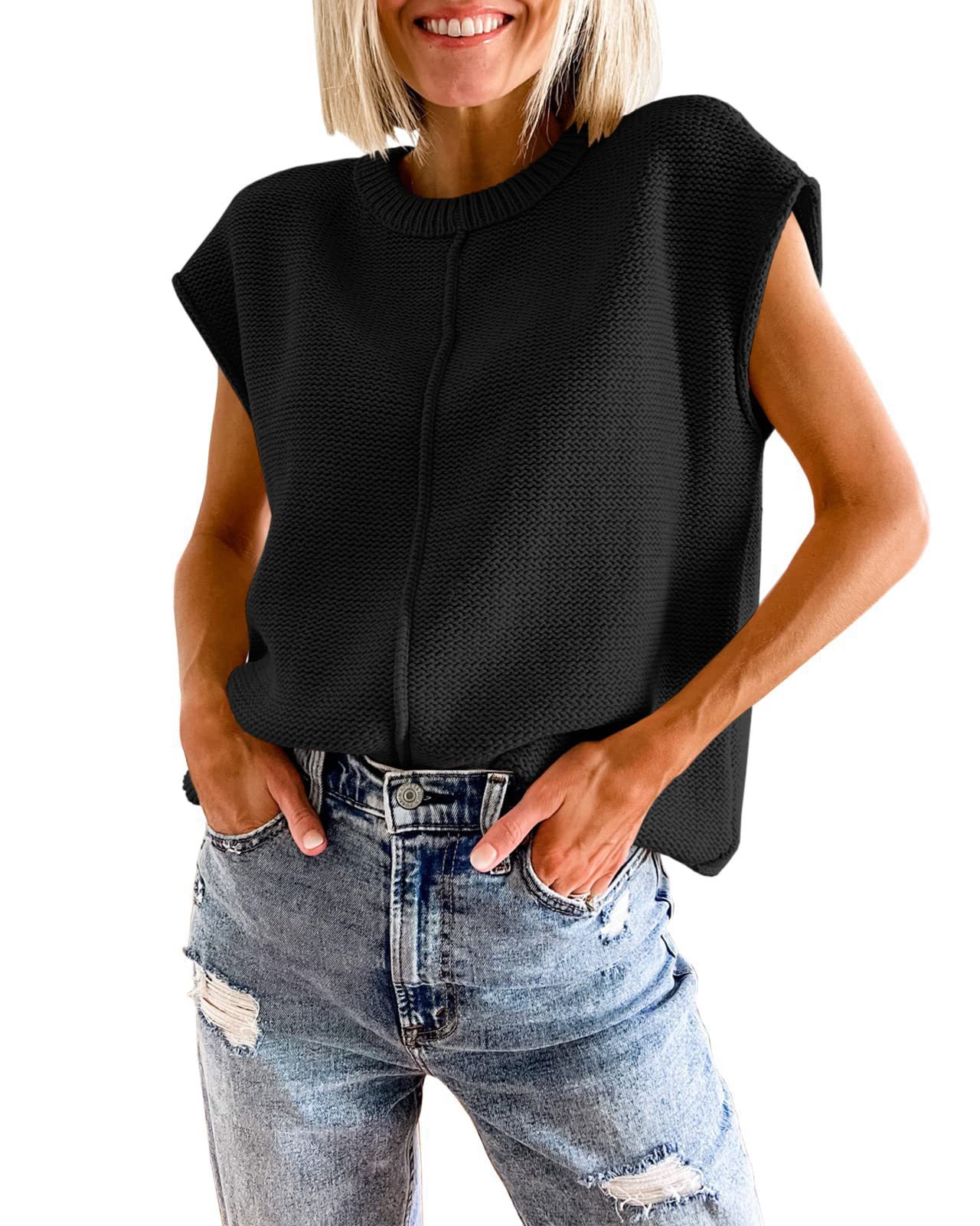 2024 Comercio exterior transfronterizo de Amazon para mujer sin mangas top moda casual cuello redondo suéter de punto suelto mujer
