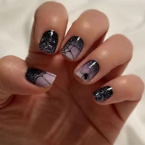 New European and American Spider Web Halloween Wear Nail Ghost Face Nail Patch Nail Art Halloween Nail Patch Fake Nail Batch