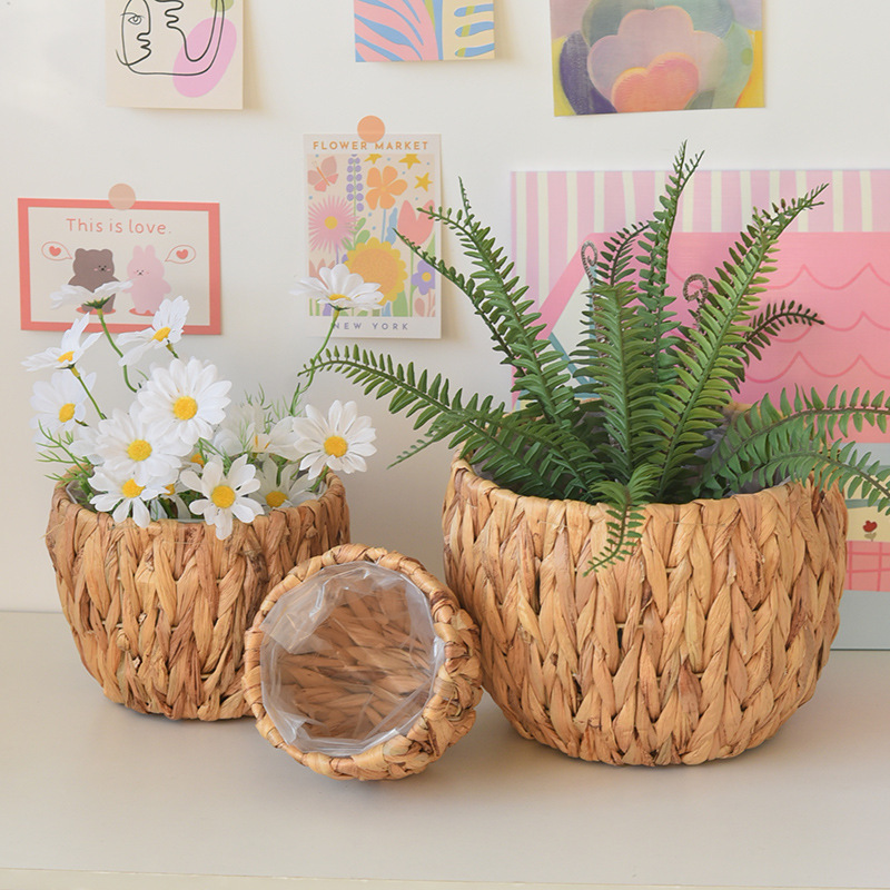 水瓢箪草かご草編み植木鉢防水内張り緑植鉢植え客間ベランダ装飾植物花かご|undefined