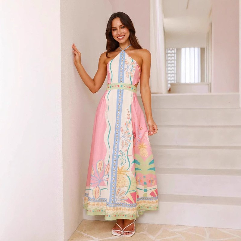 European and American Cross-Border 2026 New Model Amazon Aliexpress Independent Site Halter Neck Sexy Tie-Back Long Dress