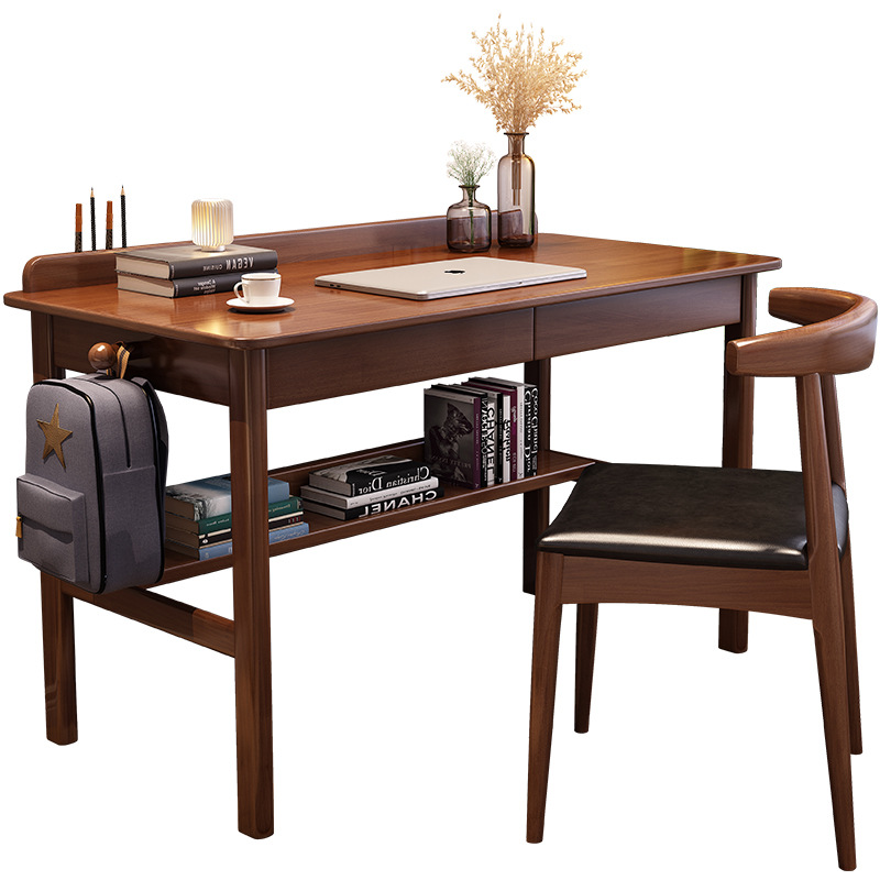 Escritorio de madera maciza nórdica, escritorio de computadora, escritorio de madera maciza simple para el hogar, escritorio de dormitorio simple todo en uno