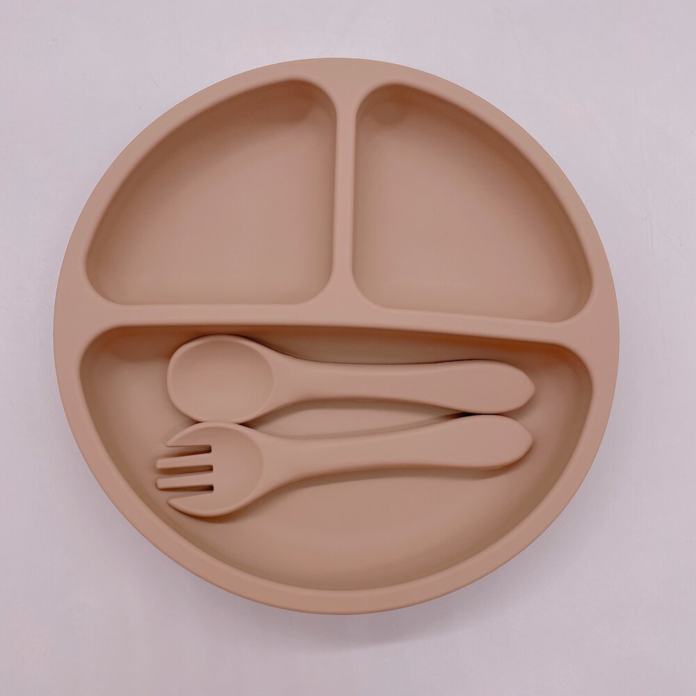 흡입 컵 실리콘 포크 스푼 (컬러 박스) 없이 커피 색상