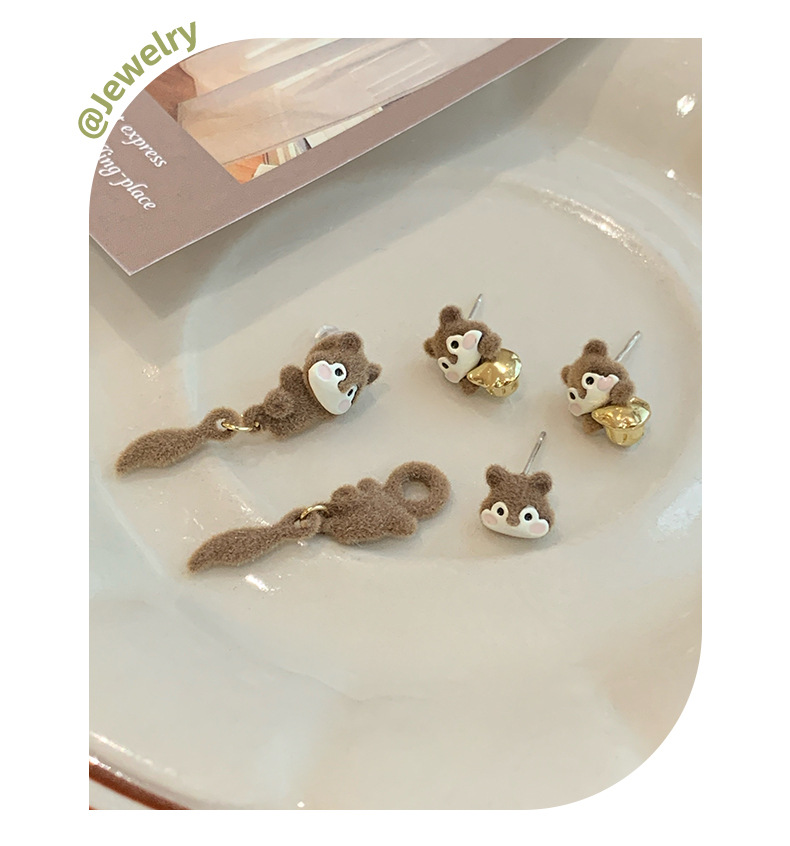 Drop Earrings, Ear Studs Classification 1 Set Quantity 1 Set Cute Squirrel Flocking Drop Earrings Ear Studs