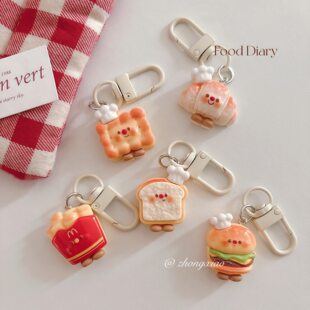 Cute cartoon keychain, food play, pendant, bag decoration, accessory, toast, bread, Birthday gift