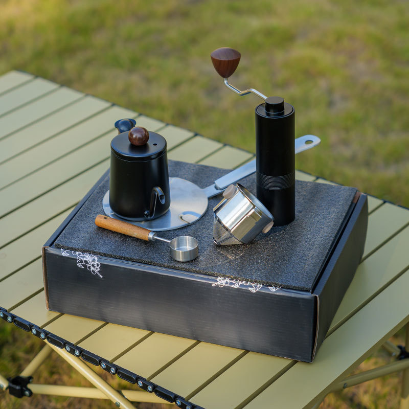 Traje de café de mano portátil al aire libre cafetera caja de regalo núcleo de acero molinillo de grano de café combinación mano molienda traje de camping