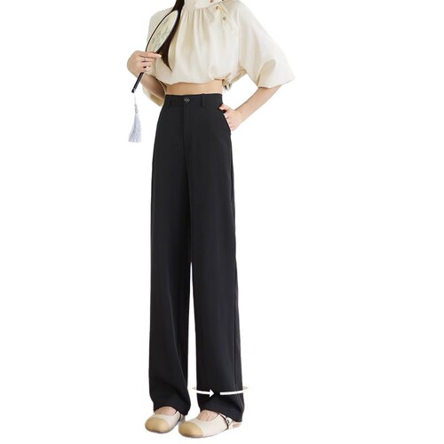 Black Suit Pants for Women - Spring and Autumn New Arrival High-Waisted Petite Version with a Sense of Elegance, Draped Slim Straight Wide Leg Pants