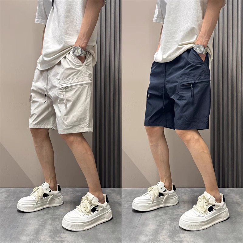 2025 Summer Thin Quick-drying Tooling Shorts Men's Trendy Brand Multi-pocket Loose Straight Outer Wear Five-point Beach Pants