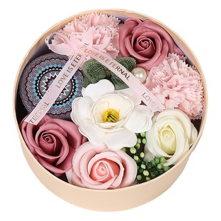 Cross-border New Handmade Rose Soap Flower Small Round Box Christmas Gift for Girlfriend and Family