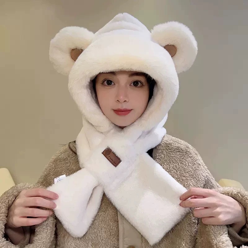 ぬいぐるみクマの帽子女性のための秋と冬 2025 新しいかわいい顔が見える小さな防風暖かい耳保護多用途プルオーバー帽子