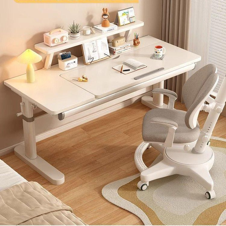Solid Wood Children's Study Table Primary School Students Home Writing Desk and Chair Set Desktop Angle Adjustable Height Can Be Lifted
