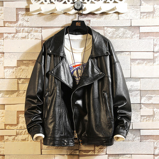 Japanese Style 2025 Autumn New Hong Kong Style Loose Plus-Size Men's Leather Jacket Coat