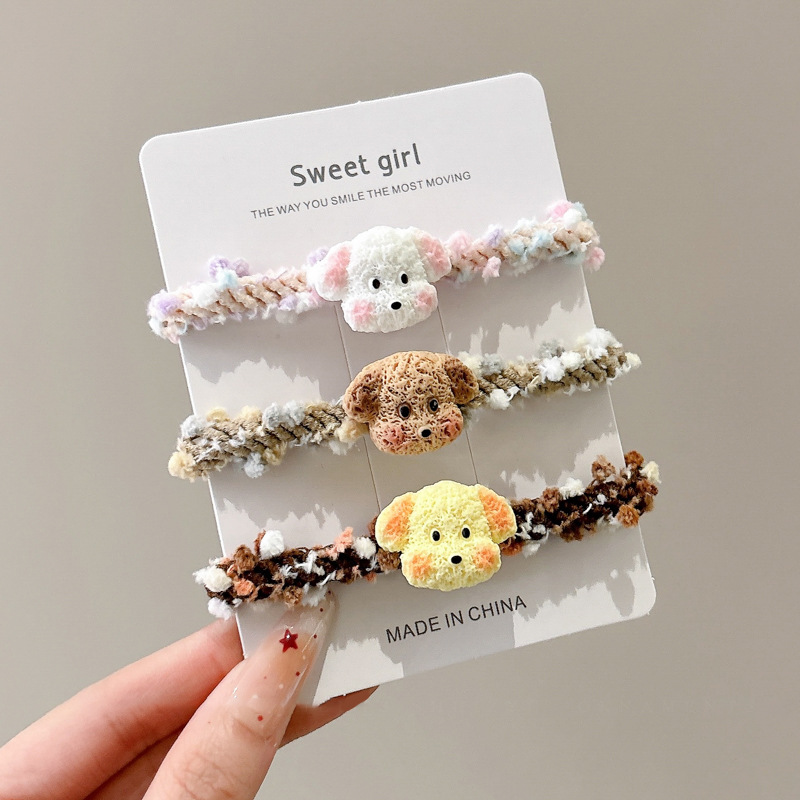 Japón lindos perros de dibujos animados peluche anillo de pelo de color nuevo ins cabello de niña cuerda de cabeza de dibujos animados de cola de caballo