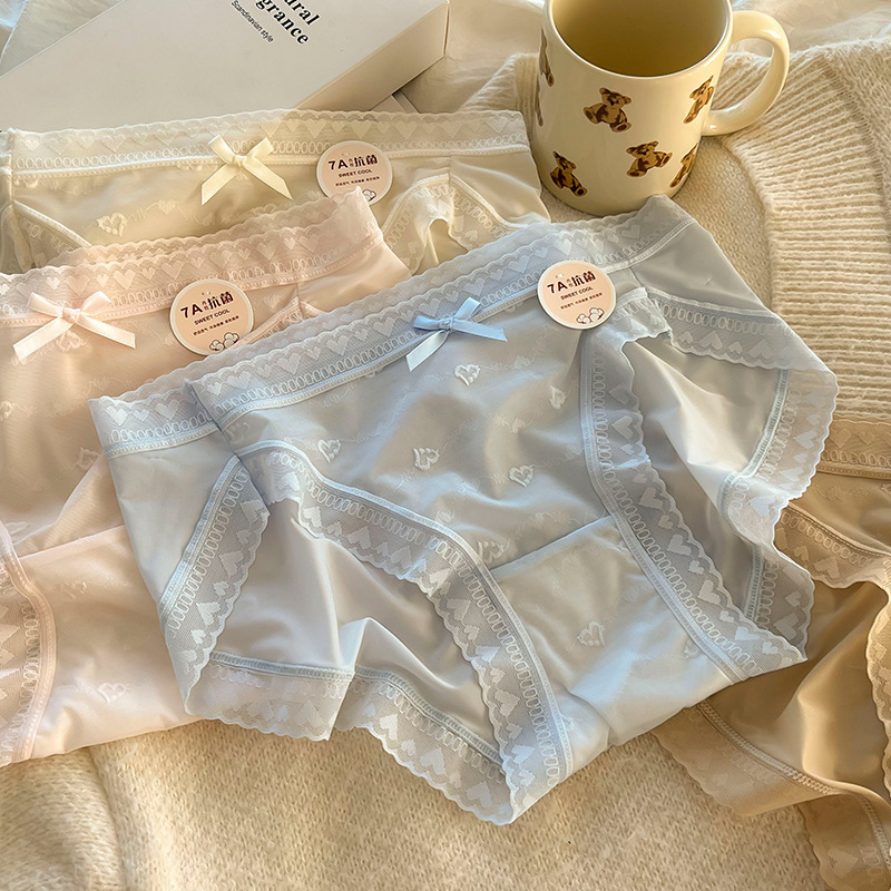 2024 new 7A seamless ice silk sweet briefs antibacterial girls raw cotton crotch ladies underwear
