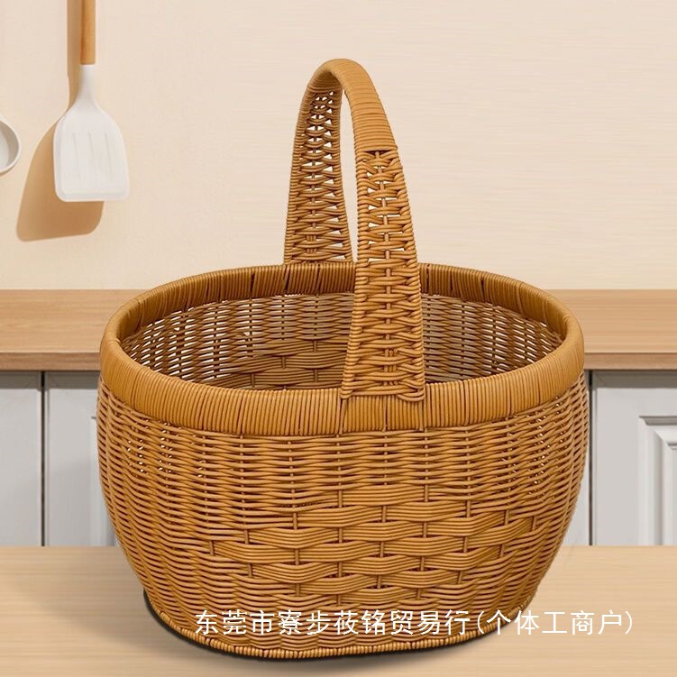 新款纯手工仿藤编织水果篮购物篮提篮鸡蛋手提菜篮子收纳采摘野餐|undefined