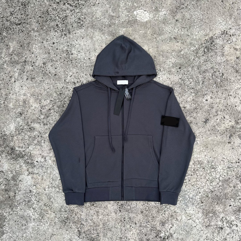 Spring Versatile Hooded Sweatshirt for Men and Women, Couple's Shirt, Pure Cotton, Korean Style, Zipper Placket, Detachable Badge, Stone Jacket