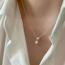 S925纯银珍珠立体心形项链爱心七夕银饰品简约冷淡风轻奢小众设计