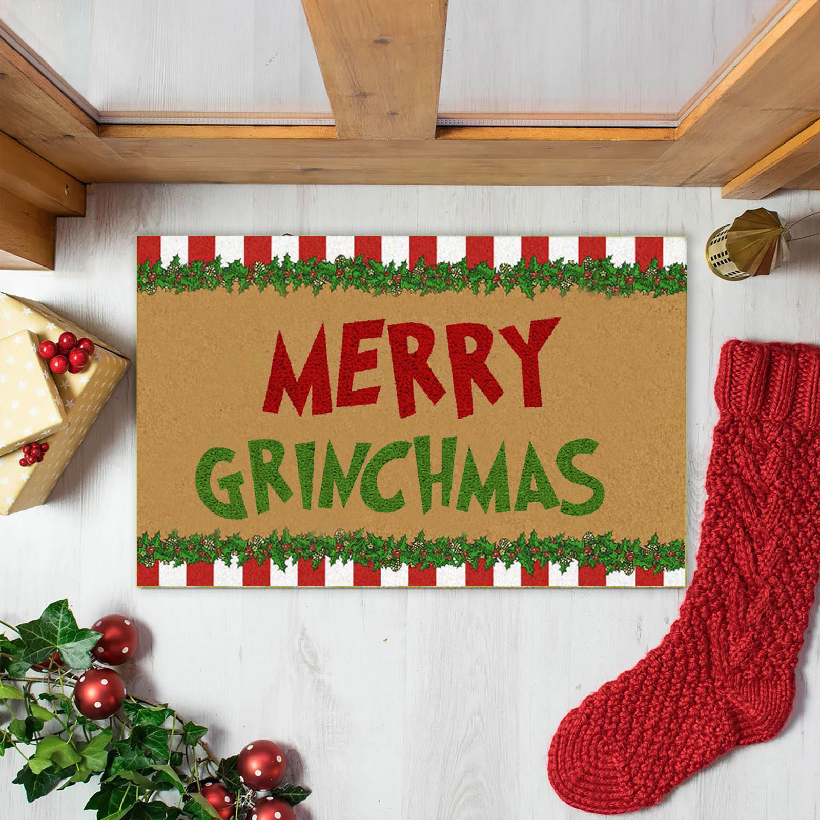En stock Grinch alfombra del piso transfronterizo alfombra de Navidad alfombra de puerta de vacaciones verde payaso alfombra del piso