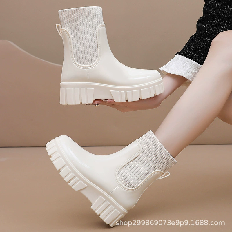 Новый летающий ткацкий женский дождевой сапоги средний носостойкий дождевой сапоги увеличенный водонепроницаемый и нескользящий дождь, чтобы купить овощи на открытом воздухе Мартин сапоги