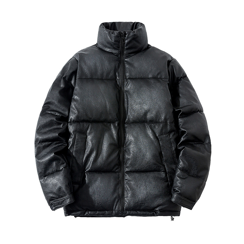 Men's clothing pu leather cotton suit short stand collar cotton-padded coat loose thick trend coat_voghion.com
