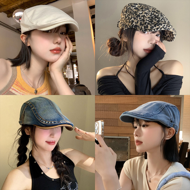 复古前进帽秋冬季新款英伦风格纹鸭舌帽子女休闲百搭正反戴贝雷帽|undefined