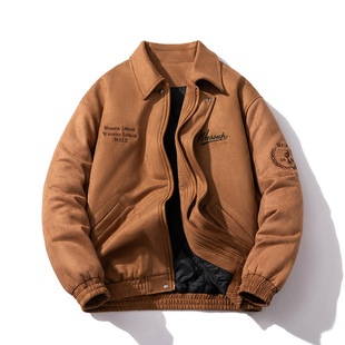 Lapel Baseball Suit Men's Street Trendy Padded Jacket Boyfriend Style Embroidered Suede Jacket Female Teenager Top