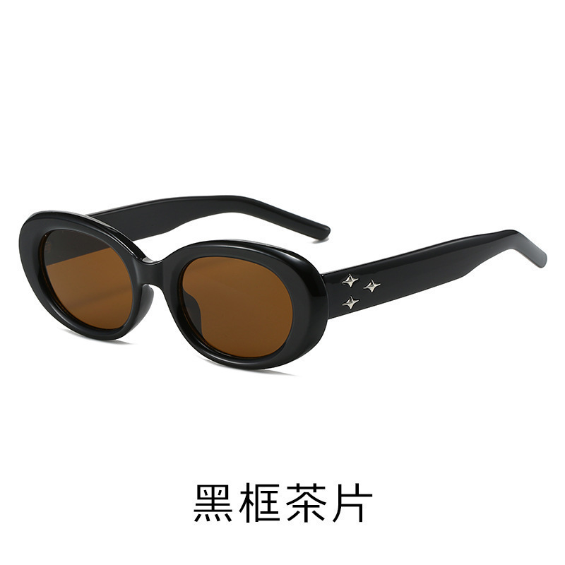 新款韩版gm个性辣妹风美式墨镜三个星星复古椭圆小框高级感太阳镜|undefined