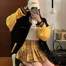 春秋季字母印花美式复古棒球服女韩版新款宽松学生夹克外套上衣服