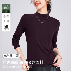 黑色长袖半高领T恤女 25新高弹小众设计感天丝上衣打底衫春秋内搭