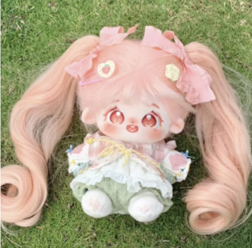 20cm algodón muñeca peluca Cola de Caballo Pelo Largo doble cola de caballo rizado en forma de humano clip de garra en stock