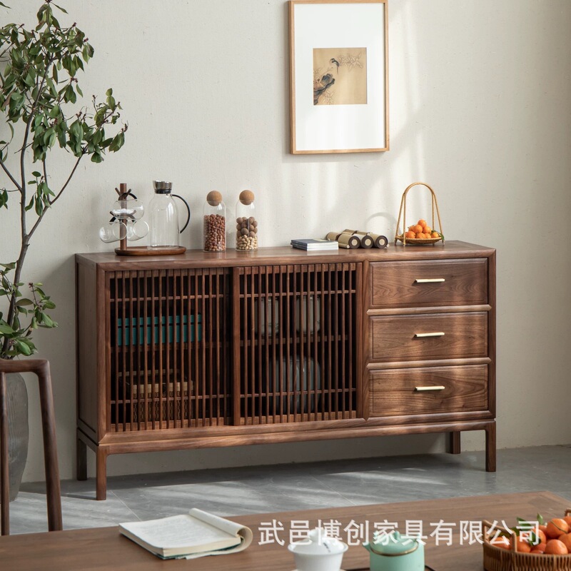 New Chinese-style North Old Elm Wood Solid Wood Sideboard Tea Cabinet Tea Side Cabinet Tea Cabinet Push-pull Storage Cabinet Rack Living Room Cabinet