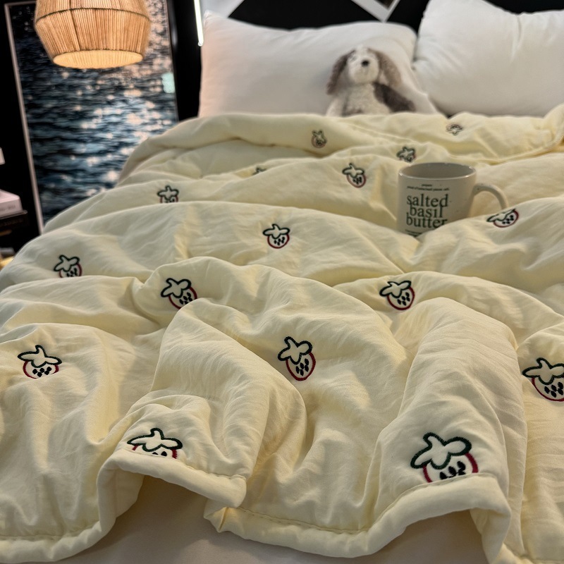 자수 여름 퀼트 - 노란색 딸기