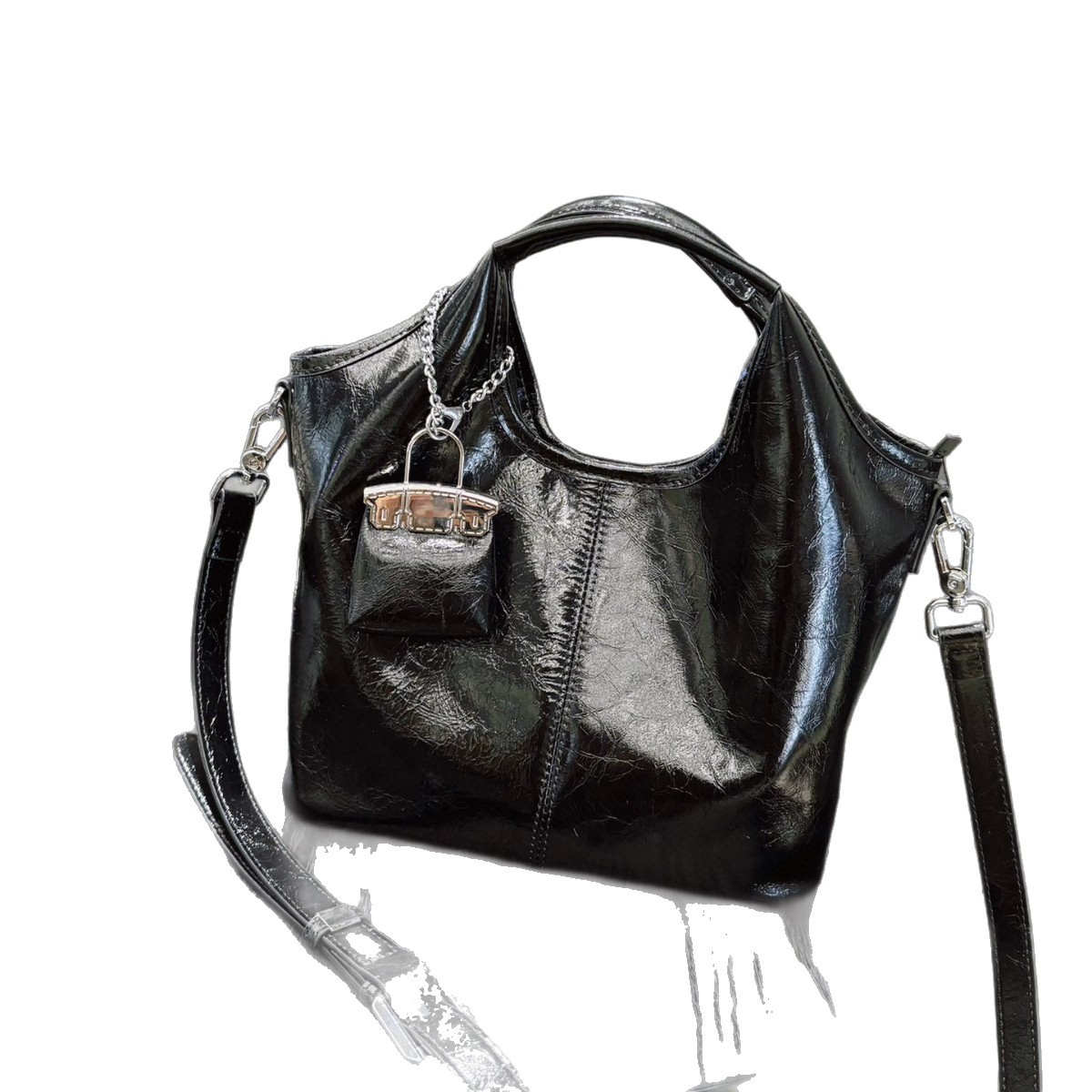 Niche Design Oiled Wax Cowhide Handbag For Women, New Fashion Large Capacity Tote Bag, Shoulder And Crossbody Bag For Commuting - Thumbnail 5