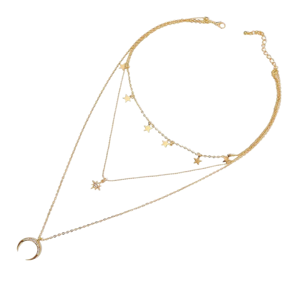 Colar comprido com pingentes de lua e estrela versátil_voghion.com