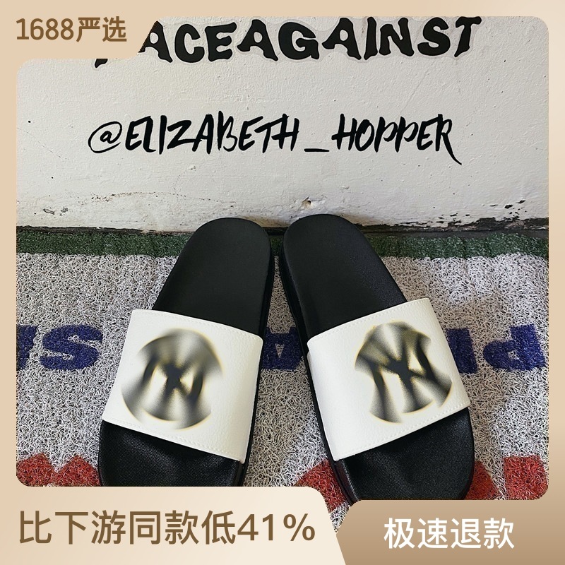 2023 New Internet Celebrity Slippers for Men Summer Outdoor Beach Shoes Korean Style Fashion Yankees NY Trendy Outdoor Sandals