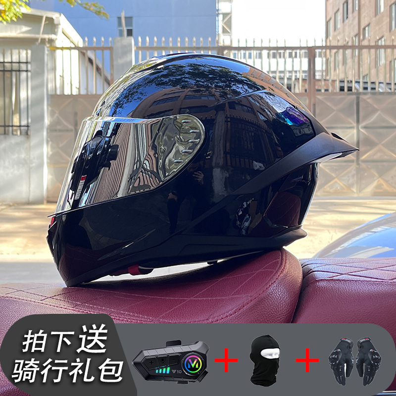 Nueva certificación estándar nacional motocicleta casco completo casco neto Bluetooth hombres y mujeres personalidad de verano cuatro estaciones cola grande pareja corriendo