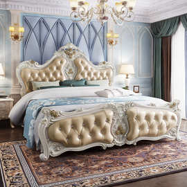 现代简约法式实木公主床简欧双人床1.8皮婚床主卧家具组合套跨境