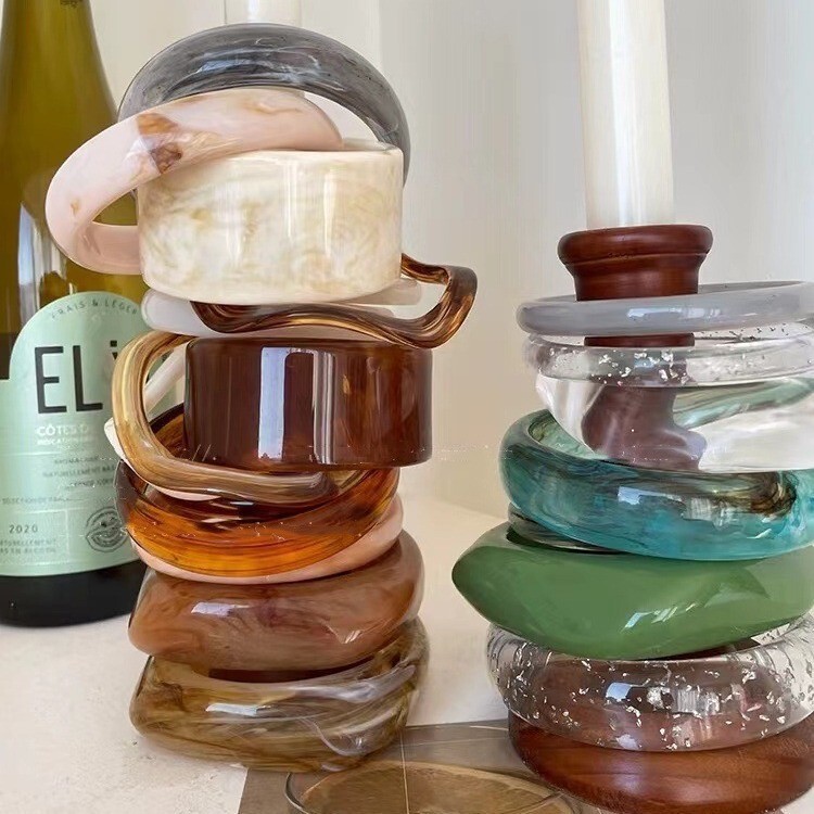 New Chinese Style Vintage Acrylic Geometric Irregular Plain Ring Resin Bracelet Temperament Ins Niche Design Bracelet for Women