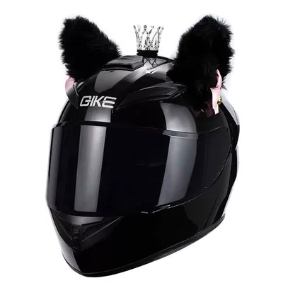 Sonic girl's same motorcycle full, Motosiklet kaskı (dəbilqə) - bright-black-black-cat-ears-with-silver-crown-m