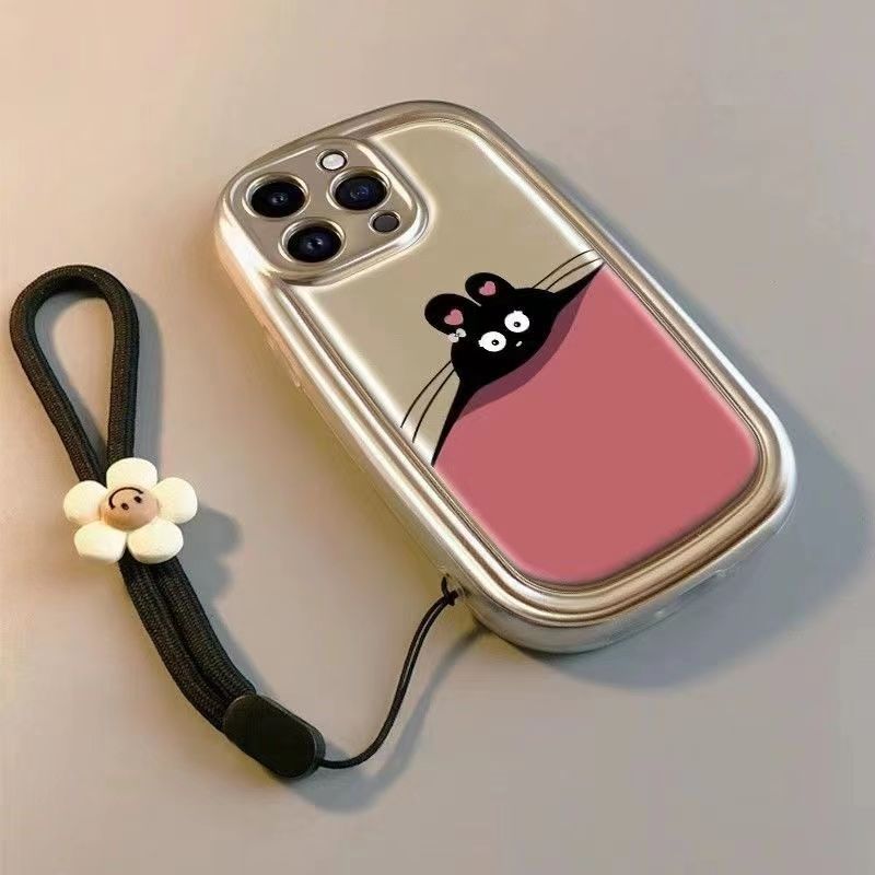 Dibujos animados galvanizado rosa gato lindo para iPhone 13 funda para teléfono móvil 15ProMax Apple 14 hembra 12 cordón