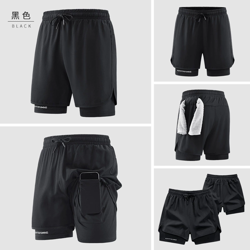 Летние тонкие быстрые сухие шорты мужские поддельные два двухслойных мужских трёхочковых брюки ледяной шелк случайный марафон