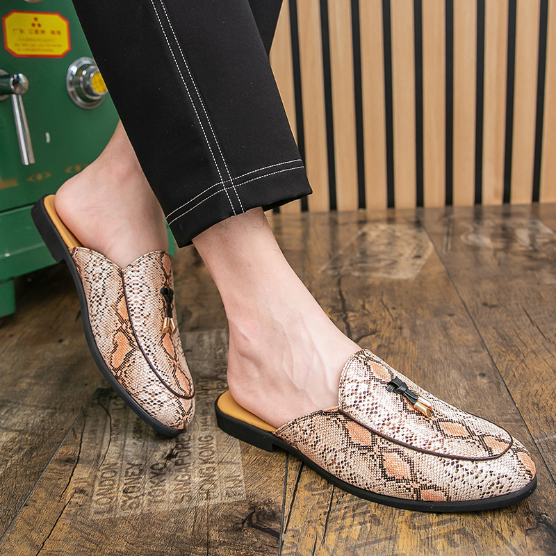 Zapatos perezosos con pies para hombre, zapatos transfronterizos de gran tamaño, nuevos zapatos de cuero de medio arrastre de verano, tendencia de moda, estilista, zapatos de cuero con flecos