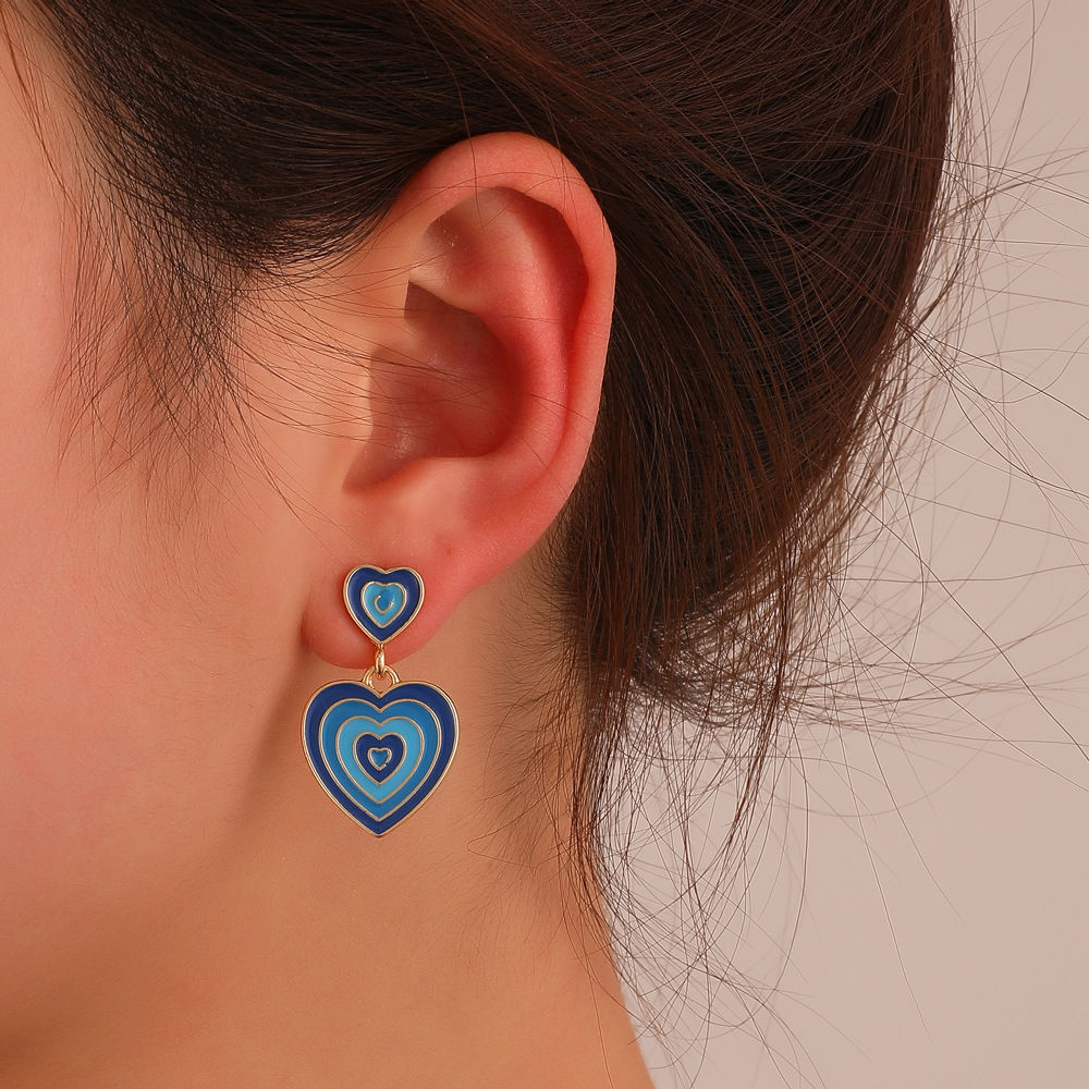 Fashion Color Matching Heart Shaped Oil Dripping Alloy Drop Earrings Wholesale display picture 1