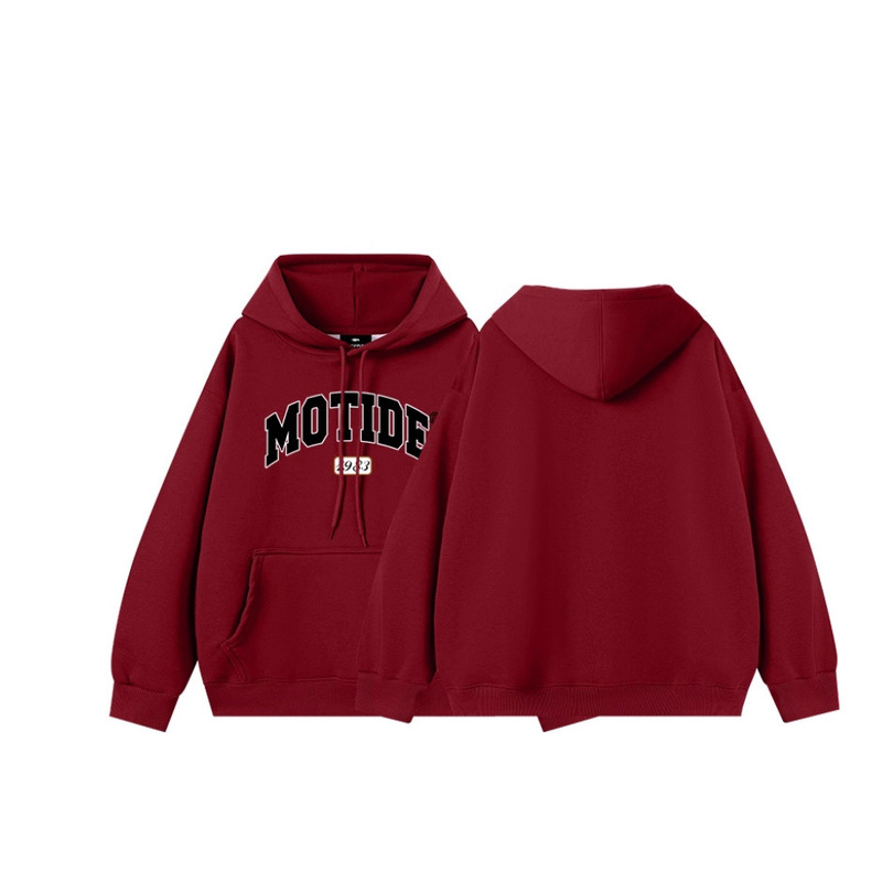 Custom Trendy American Retro Burgundy Hooded Sweatshirt for Men, Heavyweight Winter Stiff Loose Fleece Thickened Top Custom Trendy American Retro Burgundy Hooded Sweatshirt for Men, Heavyweight Winter Stiff Loose Fleece Thickened Top