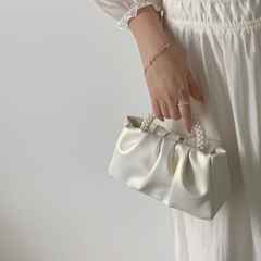 2024 New Unconventional Design Women's Handbag Pearl Wrist Folded Cloud Pattern Tote Bag Shoulder Bag Crossbody Mini Handbag