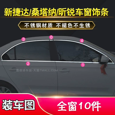 Specially Used for 13/25 Jetta Va3 New Santana Window Trim Strips Xinrui Modified Door and Window Frame Bright Strips (Şüşə kənarı xromları/moldingləri) - jetta-va32019-2025-full-window-10-pieces