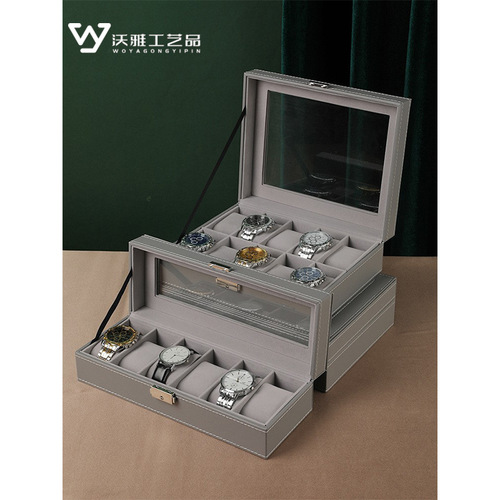 New leather gray watch box, storage box, display box, high-end watch case, watch box wholesale