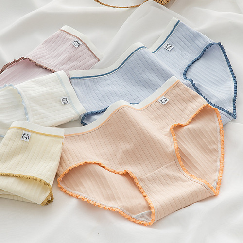 Japanese Morandi girls' underwear simple fungus lace pure cotton crotch shorts mid-waist cute women's briefs